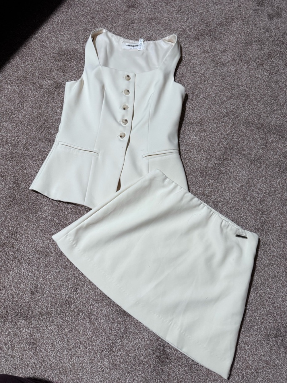 Missguided Cream Sleeveless Button Vest and Mini Skirt Set